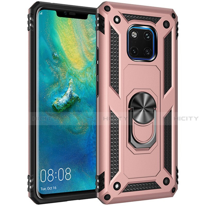 Huawei Mate 20 Pro用ハイブリットバンパーケース プラスチック アンド指輪 マグネット式 R01 ファーウェイ ローズゴールド