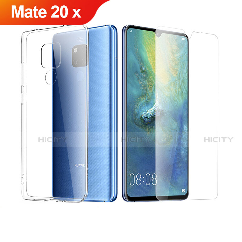 Huawei Mate 20 X 5G用極薄ソフトケース シリコンケース 耐衝撃 全面保護 クリア透明 アンド液晶保護フィルム ファーウェイ クリア