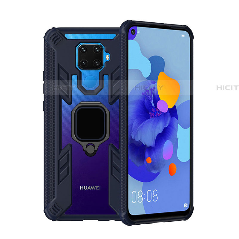 Huawei Mate 30 Lite用ハイブリットバンパーケース プラスチック アンド指輪 マグネット式 S03 ファーウェイ ネイビー