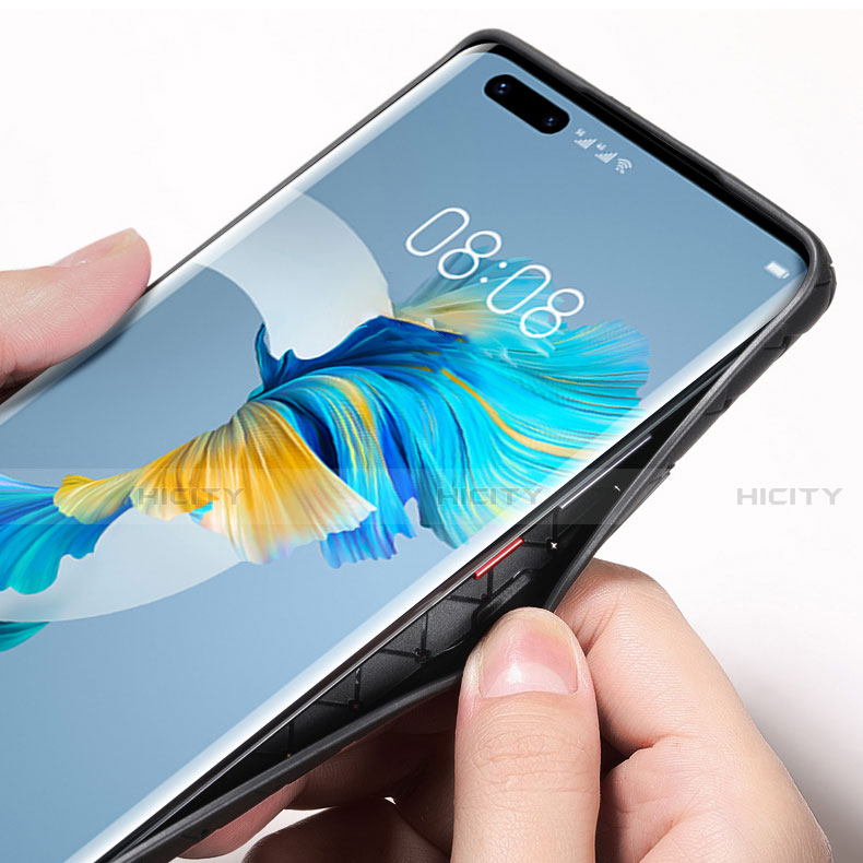 Huawei Mate 40 Pro用シリコンケース ソフトタッチラバー レザー柄 カバー ファーウェイ 