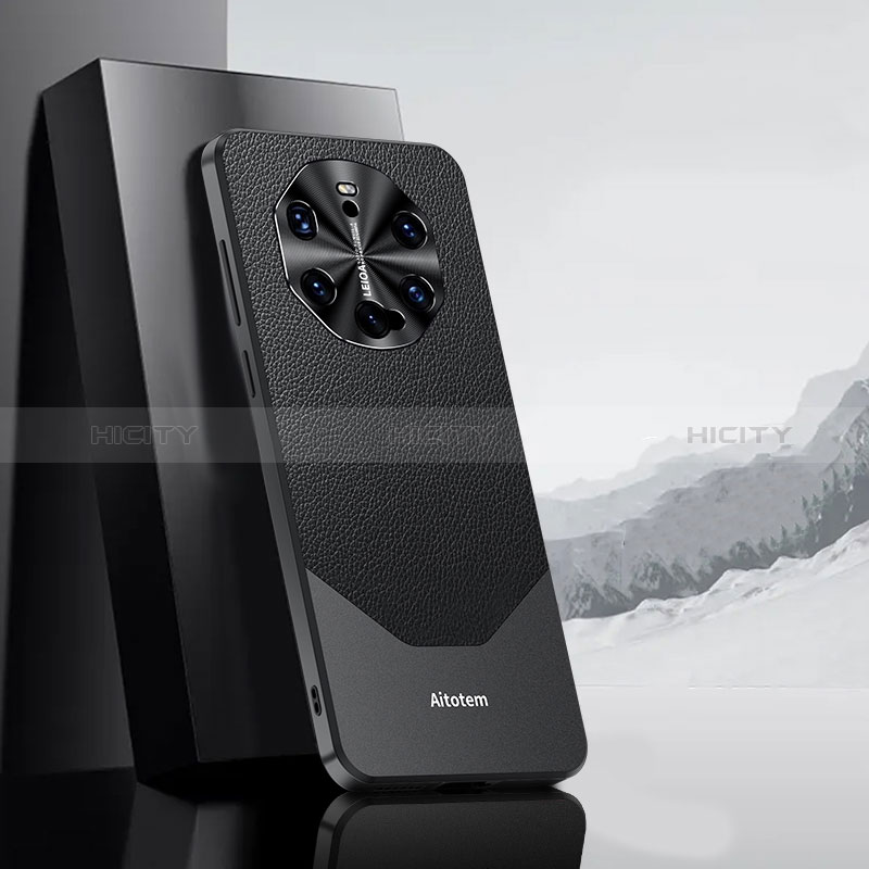 Huawei Mate 40 RS用ケース 高級感 手触り良いレザー柄 AT1 ファーウェイ ブラック