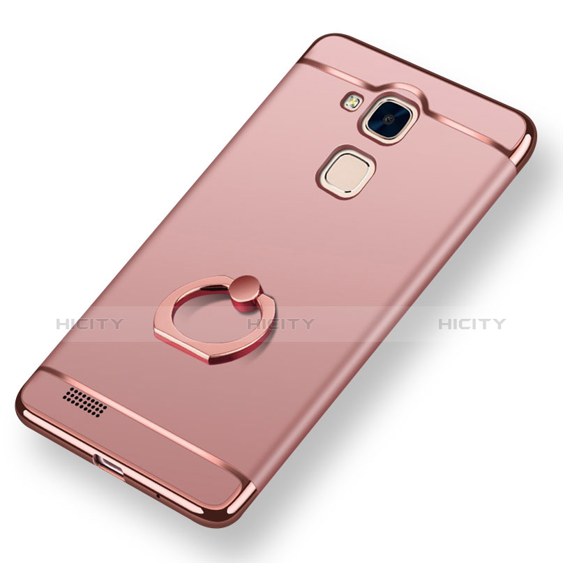 Huawei Mate 7用ケース 高級感 手触り良い メタル兼プラスチック バンパー アンド指輪 A01 ファーウェイ ローズゴールド