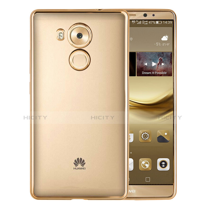 Huawei Mate 8用ハイブリットバンパーケース クリア透明 プラスチック ファーウェイ ゴールド