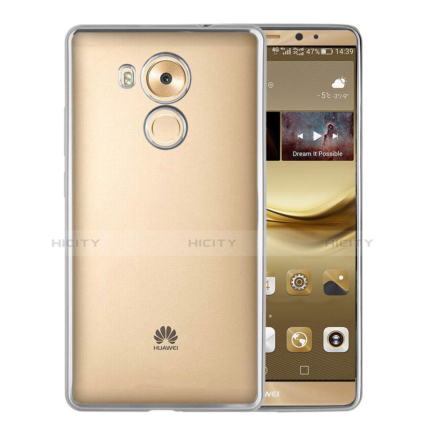 Huawei Mate 8用ハイブリットバンパーケース クリア透明 プラスチック ファーウェイ シルバー