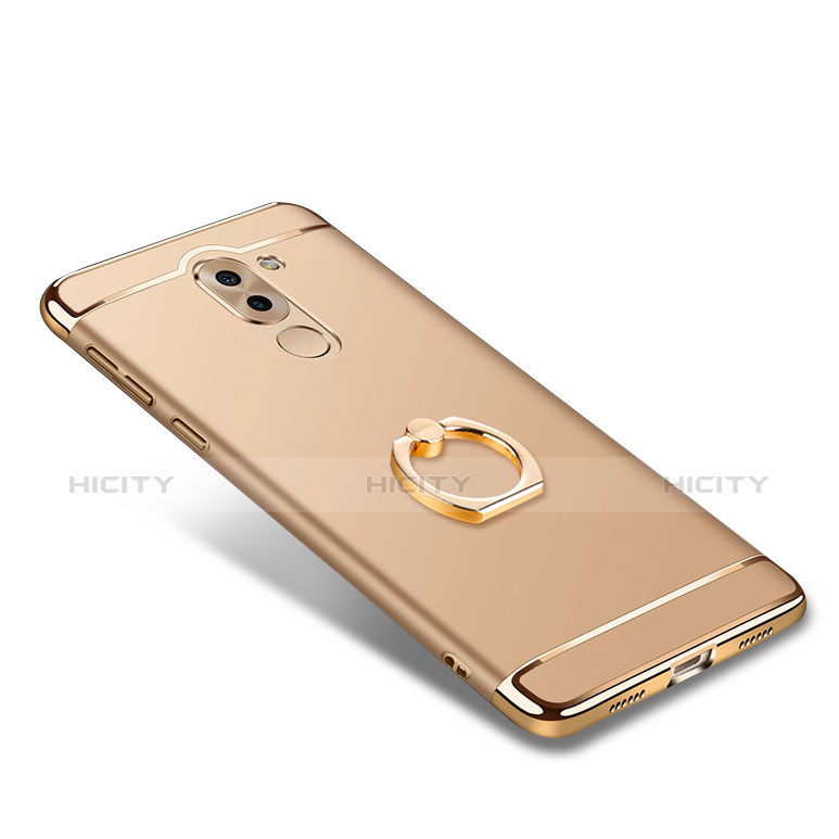 Huawei Mate 9 Lite用ケース 高級感 手触り良い メタル兼プラスチック バンパー アンド指輪 ファーウェイ ゴールド