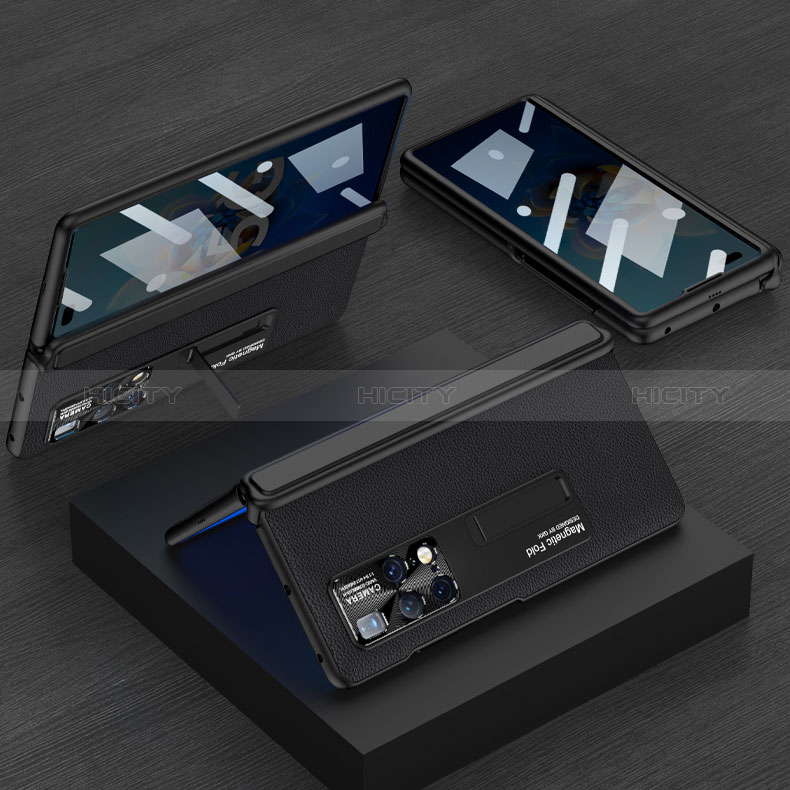 Huawei Mate X2用ハイブリットバンパーケース 高級感 手触り良いレザー柄 兼プラスチック AC2 ファーウェイ ブラック