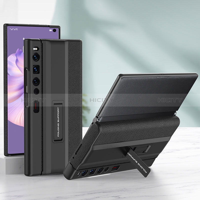 Huawei Mate Xs 2用ハイブリットバンパーケース 高級感 手触り良いレザー柄 兼プラスチック AC1 ファーウェイ ブラック