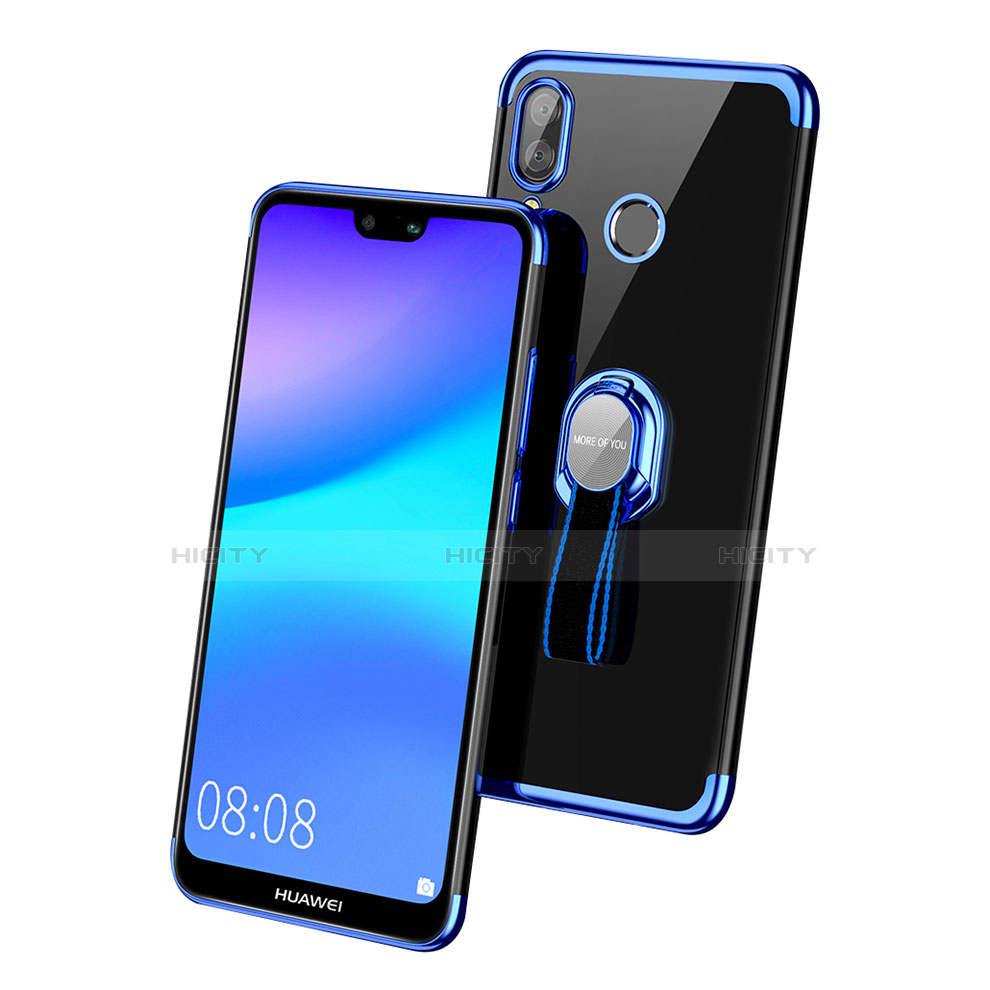 Huawei Nova 3e用極薄ソフトケース シリコンケース 耐衝撃 全面保護 クリア透明 アンド指輪 ファーウェイ ネイビー