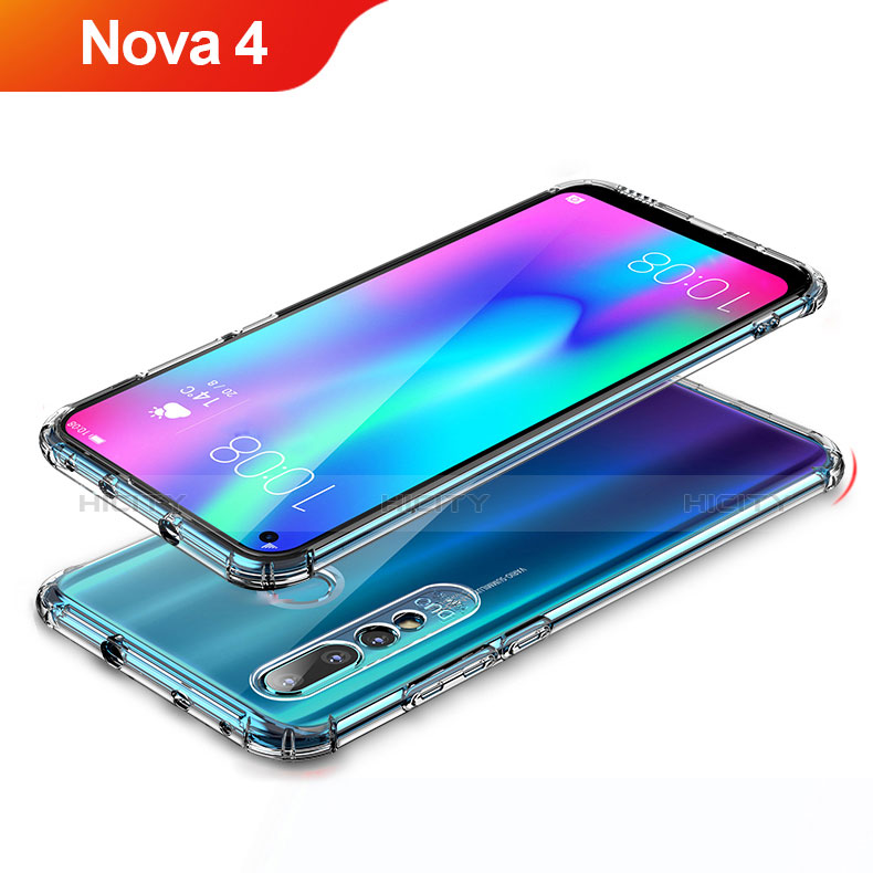 Huawei Nova 4用極薄ソフトケース シリコンケース 耐衝撃 全面保護 クリア透明 T04 ファーウェイ クリア