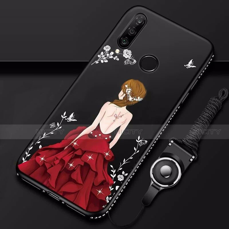 Huawei Nova 4e用シリコンケース ソフトタッチラバー バタフライ ドレスガール ドレス少女 カバー K01 ファーウェイ レッド・ブラック