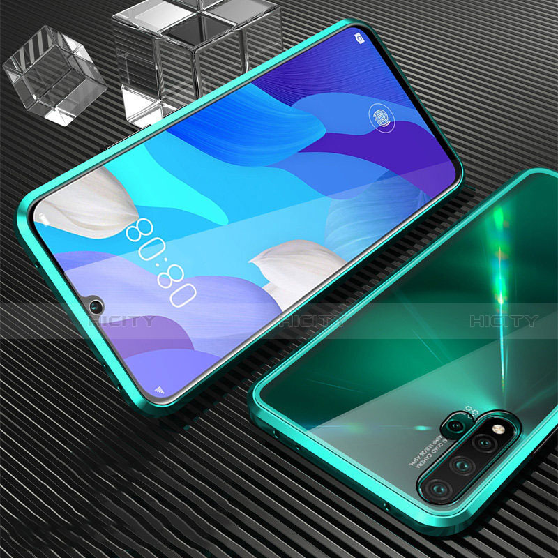 Huawei Nova 5 Pro用ケース 高級感 手触り良い アルミメタル 製の金属製 360度 フルカバーバンパー 鏡面 カバー T05 ファーウェイ シアン