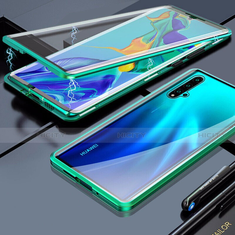 Huawei Nova 5 Pro用ケース 高級感 手触り良い アルミメタル 製の金属製 360度 フルカバーバンパー 鏡面 カバー T03 ファーウェイ グリーン