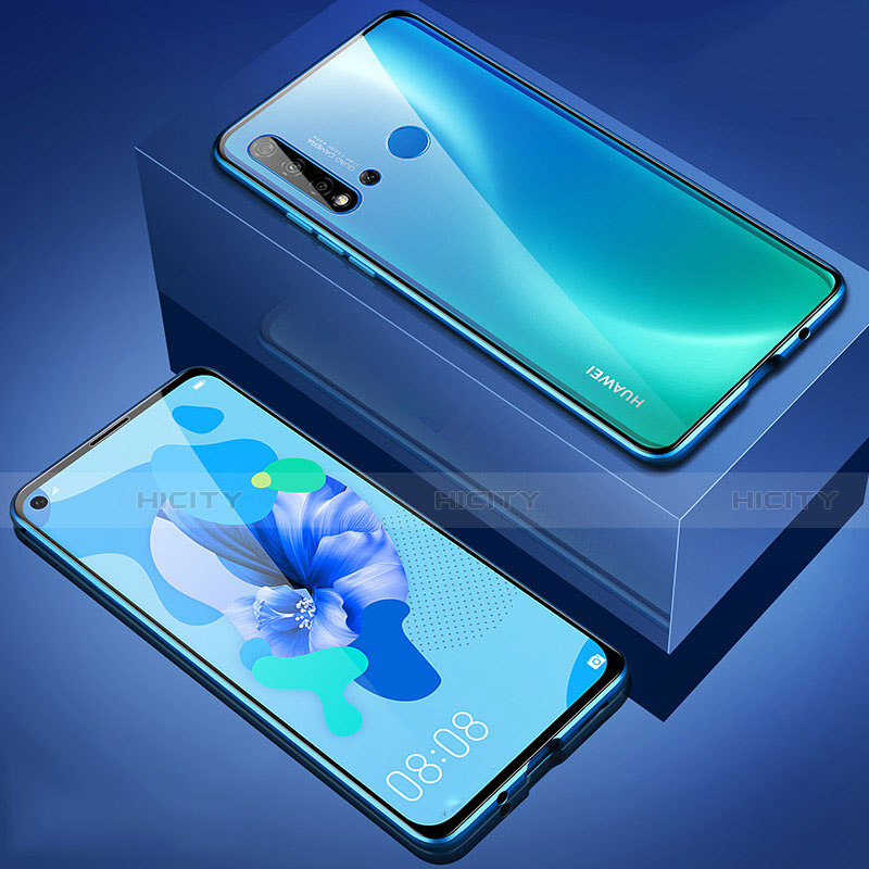 Huawei Nova 5i用ケース 高級感 手触り良い アルミメタル 製の金属製 360度 フルカバーバンパー 鏡面 カバー T05 ファーウェイ ネイビー