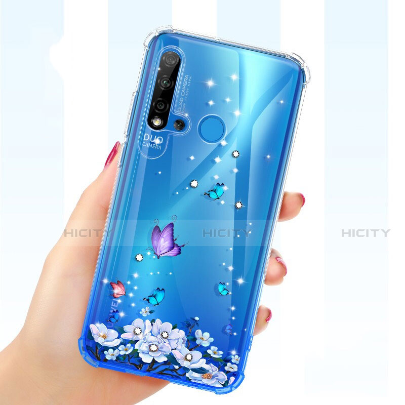 Huawei Nova 5i用極薄ソフトケース シリコンケース 耐衝撃 全面保護 クリア透明 花 ファーウェイ 