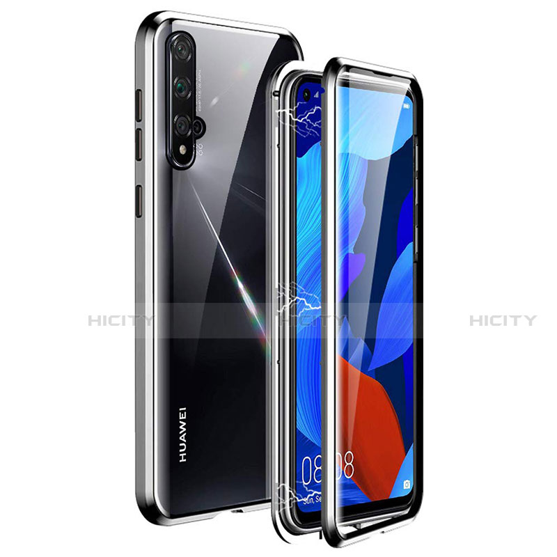 Huawei Nova 5T用ケース 高級感 手触り良い アルミメタル 製の金属製 360度 フルカバーバンパー 鏡面 カバー T11 ファーウェイ シルバー