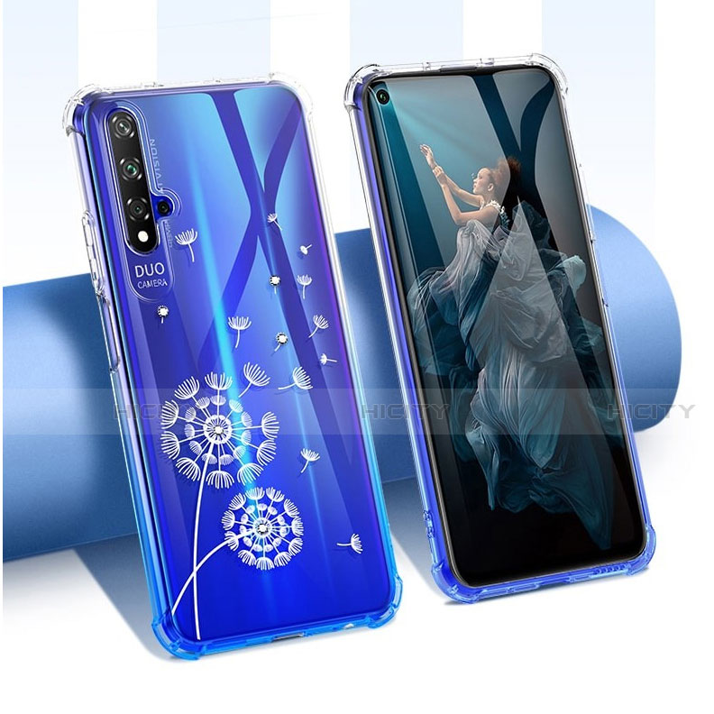 Huawei Nova 5T用極薄ソフトケース シリコンケース 耐衝撃 全面保護 クリア透明 花 ファーウェイ マルチカラー