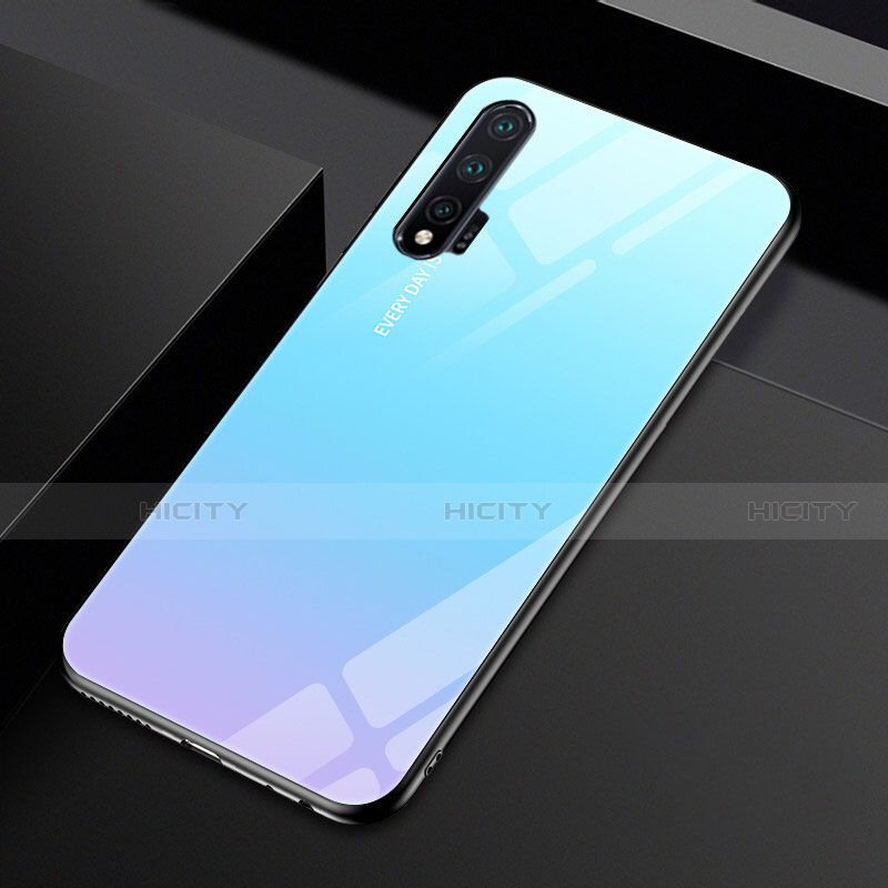 Huawei Nova 6 5G用ハイブリットバンパーケース プラスチック 鏡面 虹 グラデーション 勾配色 カバー H01 ファーウェイ ブルー