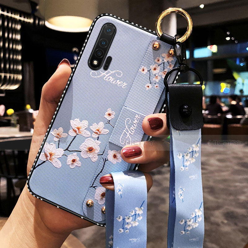 Huawei Nova 6用シリコンケース ソフトタッチラバー 花 カバー S01 ファーウェイ ブルー