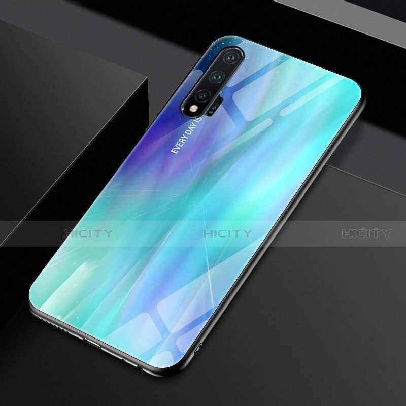 Huawei Nova 6用ハイブリットバンパーケース プラスチック 鏡面 虹 グラデーション 勾配色 カバー H01 ファーウェイ シアン