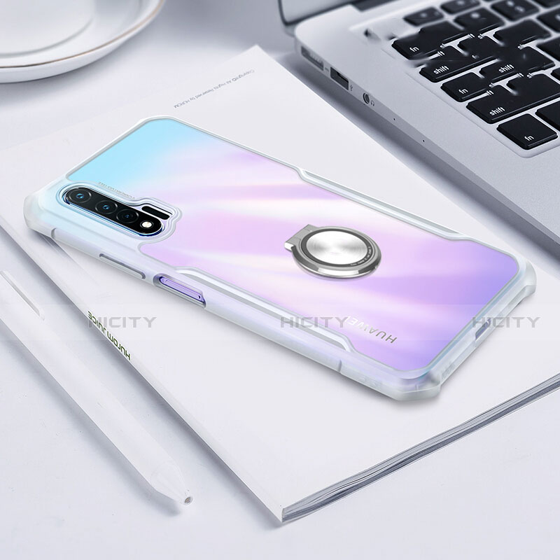 Huawei Nova 6用360度 フルカバーハイブリットバンパーケース クリア透明 プラスチック 鏡面 アンド指輪 マグネット式 ファーウェイ クリア