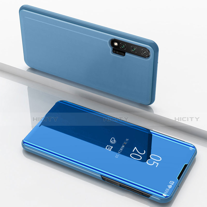 Huawei Nova 6用手帳型 レザーケース スタンド 鏡面 カバー L02 ファーウェイ ブルー