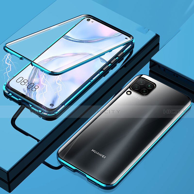 Huawei Nova 6 SE用ケース 高級感 手触り良い アルミメタル 製の金属製 360度 フルカバーバンパー 鏡面 カバー ファーウェイ ネイビー