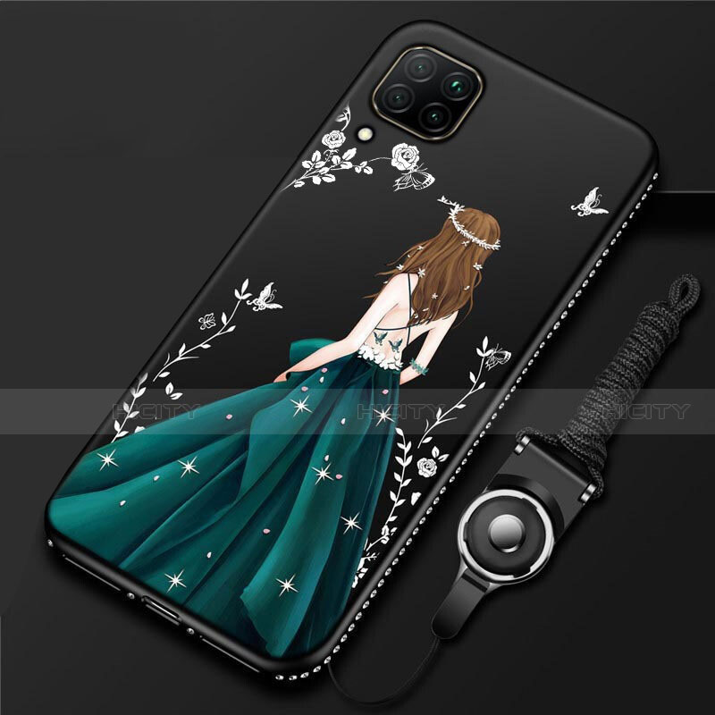 Huawei Nova 6 SE用シリコンケース ソフトタッチラバー バタフライ ドレスガール ドレス少女 カバー ファーウェイ ブラック