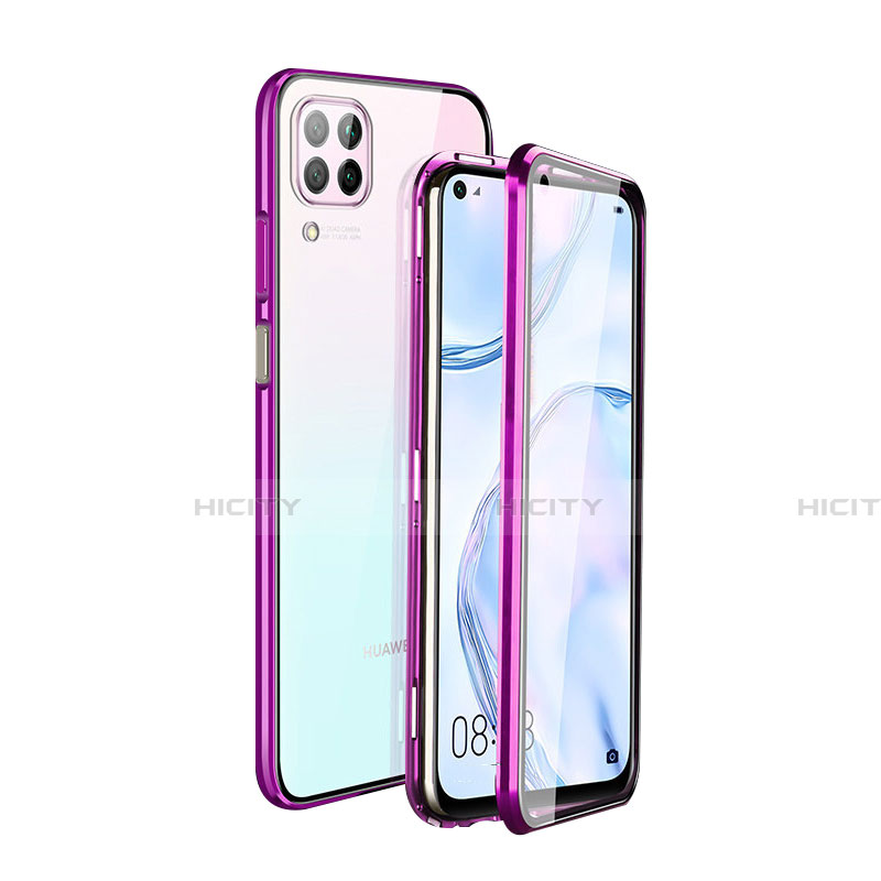 Huawei Nova 6 SE用ケース 高級感 手触り良い アルミメタル 製の金属製 360度 フルカバーバンパー 鏡面 カバー T04 ファーウェイ パープル