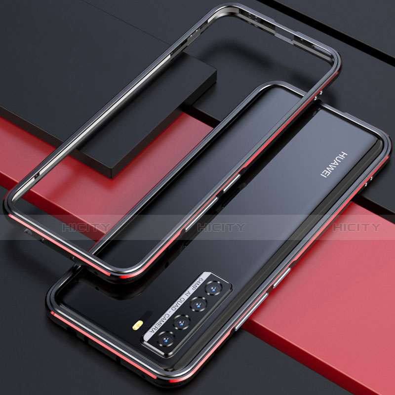Huawei Nova 7 SE 5G用ケース 高級感 手触り良い アルミメタル 製の金属製 バンパー カバー T01 ファーウェイ レッド・ブラック
