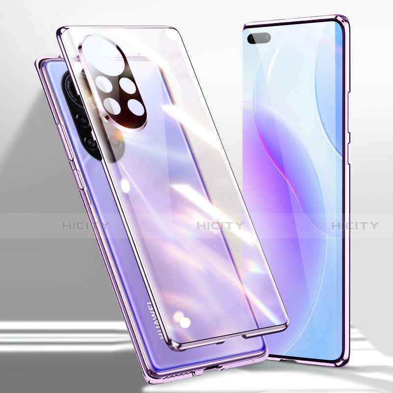 Huawei Nova 8 Pro 5G用ケース 高級感 手触り良い アルミメタル 製の金属製 360度 フルカバーバンパー 鏡面 カバー ファーウェイ パープル