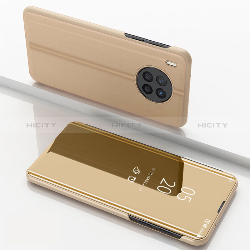 Huawei Nova 8i用手帳型 レザーケース スタンド 鏡面 カバー ファーウェイ ゴールド