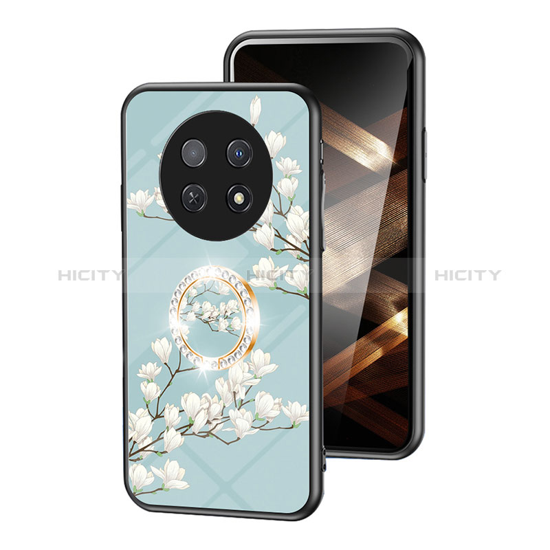 Huawei Nova Y91用ハイブリットバンパーケース プラスチック 鏡面 花 カバー S01 ファーウェイ シアン