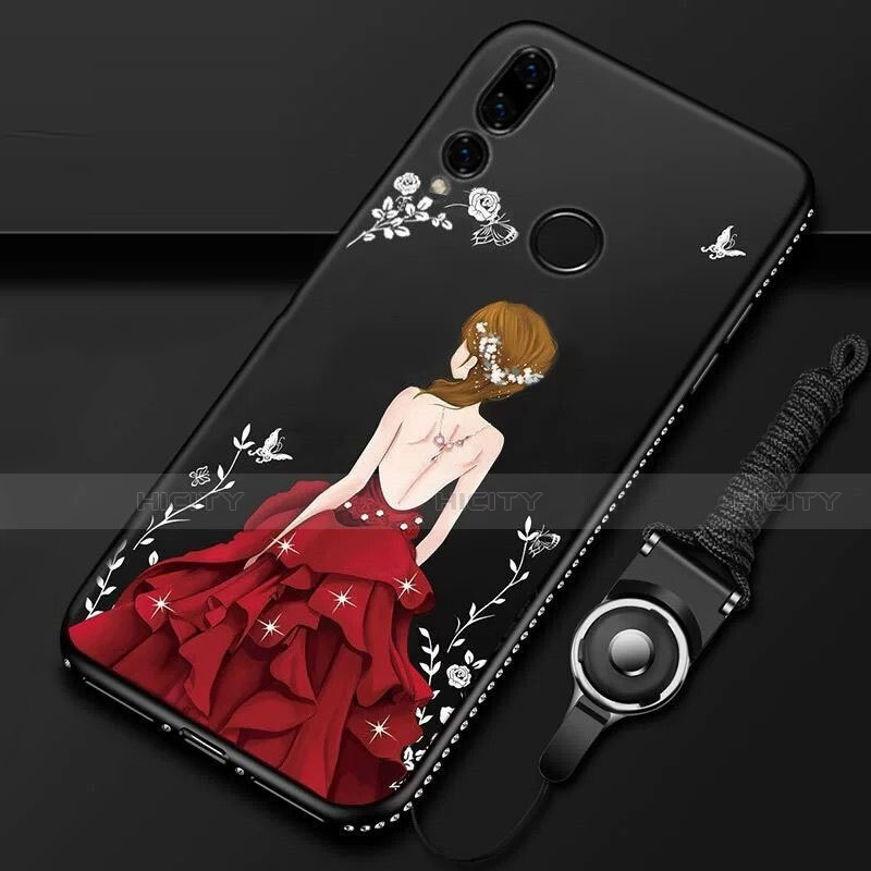 Huawei P Smart+ Plus (2019)用シリコンケース ソフトタッチラバー バタフライ ドレスガール ドレス少女 カバー K01 ファーウェイ レッド・ブラック