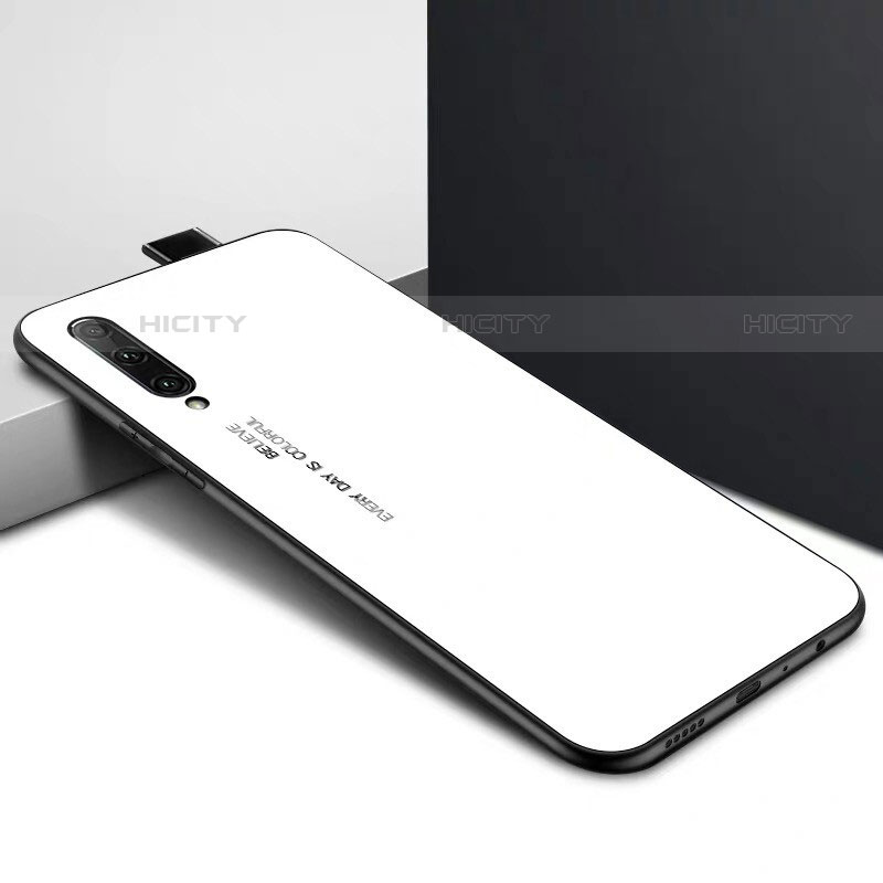 Huawei P Smart Pro (2019)用ハイブリットバンパーケース プラスチック パターン 鏡面 カバー S01 ファーウェイ ホワイト