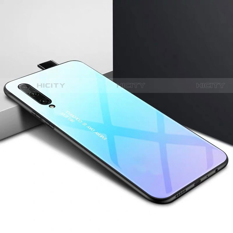 Huawei P Smart Pro (2019)用ハイブリットバンパーケース プラスチック パターン 鏡面 カバー S01 ファーウェイ ブルー