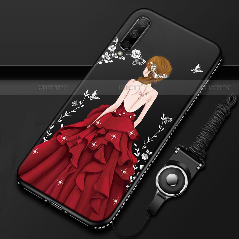 Huawei P Smart Pro (2019)用シリコンケース ソフトタッチラバー バタフライ ドレスガール ドレス少女 カバー ファーウェイ レッド・ブラック