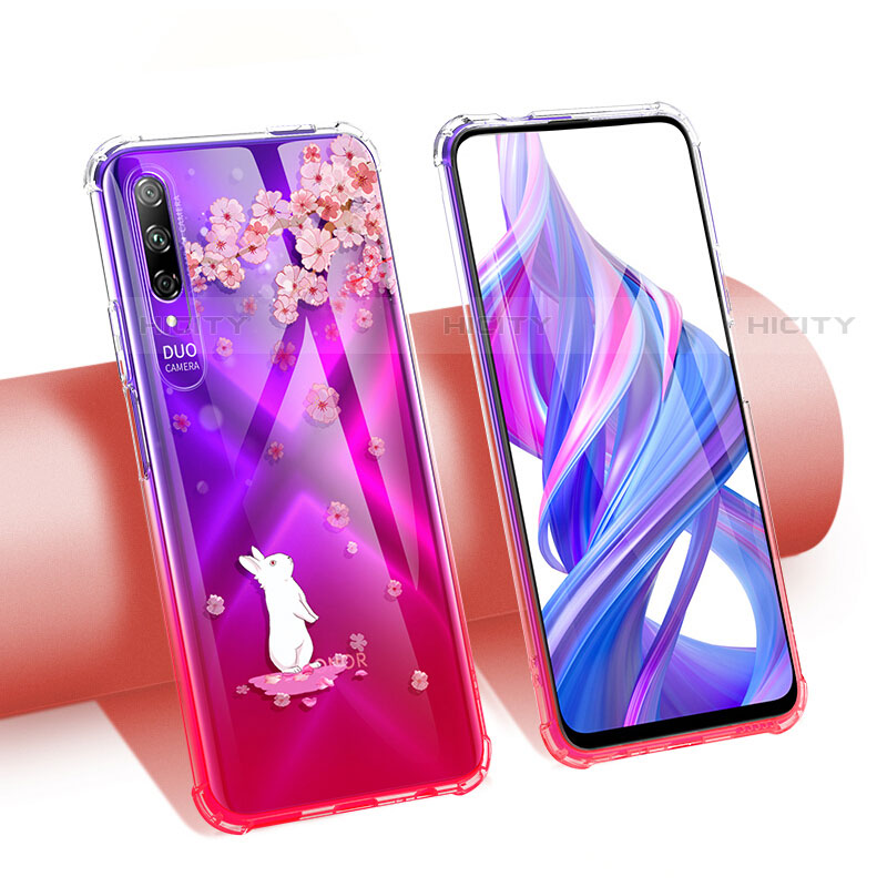 Huawei P Smart Pro (2019)用極薄ソフトケース シリコンケース 耐衝撃 全面保護 クリア透明 花 T01 ファーウェイ 