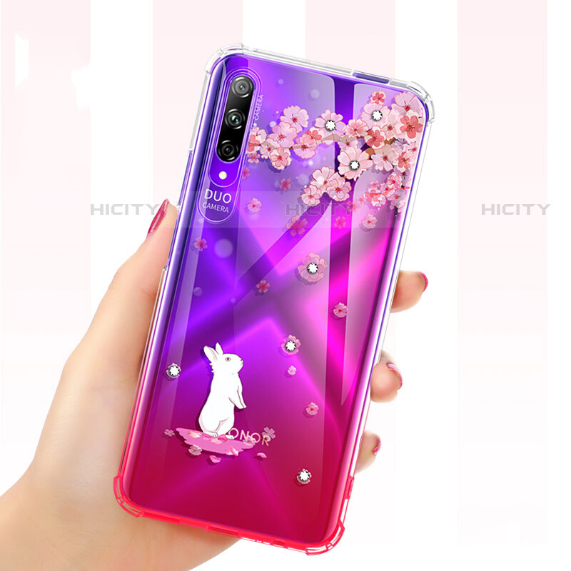 Huawei P Smart Pro (2019)用極薄ソフトケース シリコンケース 耐衝撃 全面保護 クリア透明 花 ファーウェイ 