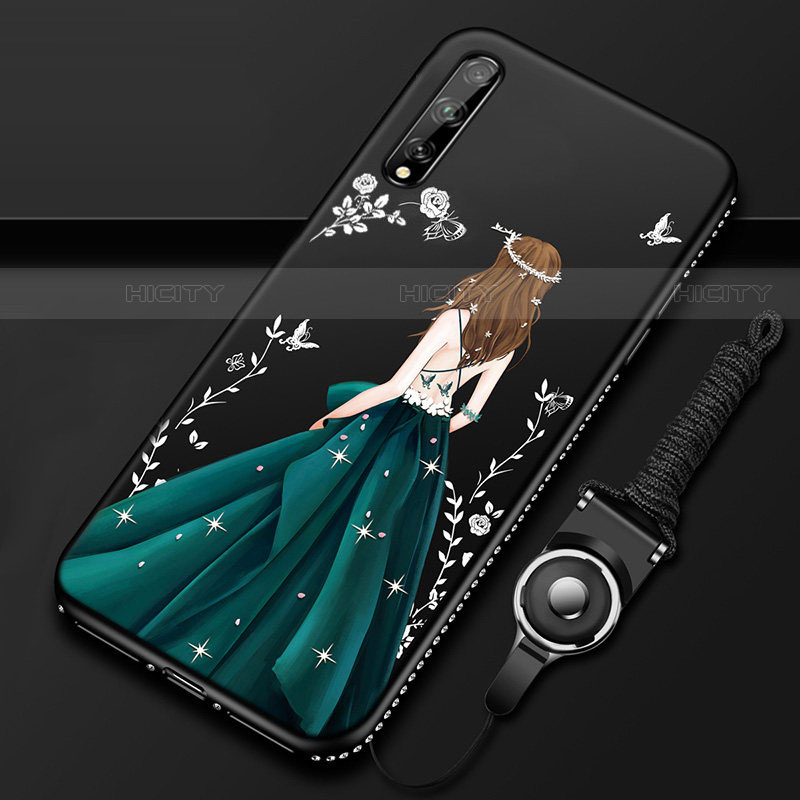 Huawei P smart S用シリコンケース ソフトタッチラバー バタフライ ドレスガール ドレス少女 カバー ファーウェイ グリーン