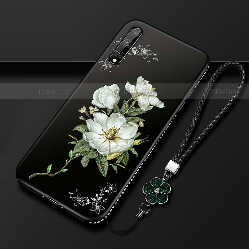 Huawei P smart S用シリコンケース ソフトタッチラバー 花 カバー S01 ファーウェイ ホワイト