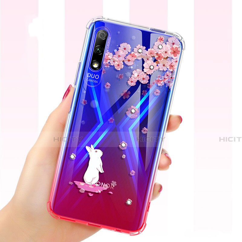 Huawei P Smart Z (2019)用極薄ソフトケース シリコンケース 耐衝撃 全面保護 クリア透明 花 ファーウェイ レッド