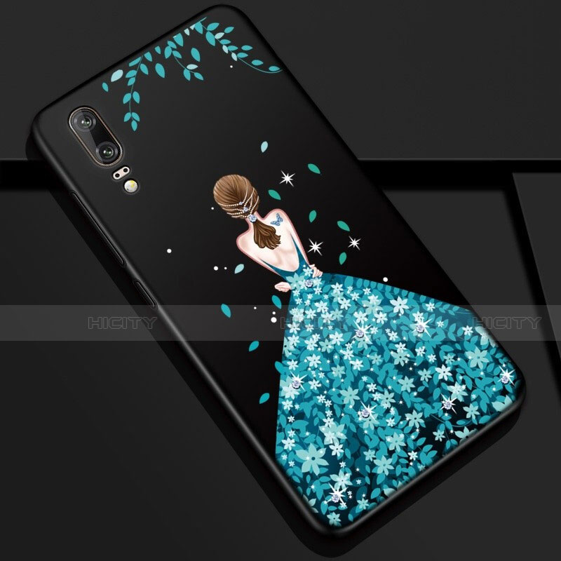 Huawei P20用シリコンケース ソフトタッチラバー バタフライ ドレスガール ドレス少女 カバー K01 ファーウェイ ネイビー