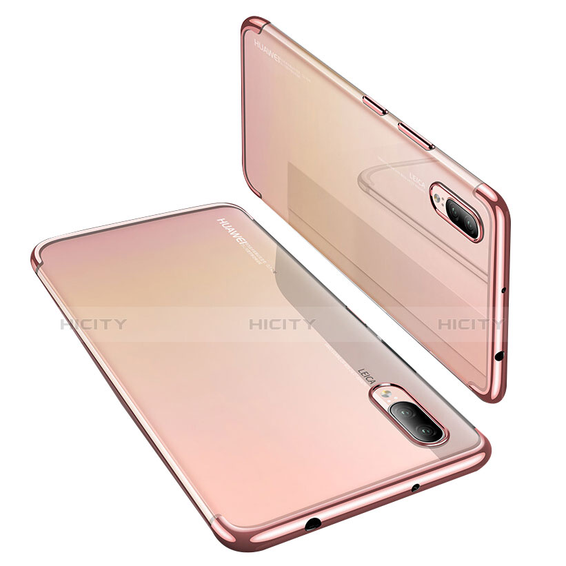 Huawei P20用極薄ソフトケース シリコンケース 耐衝撃 全面保護 クリア透明 H02 ファーウェイ ローズゴールド