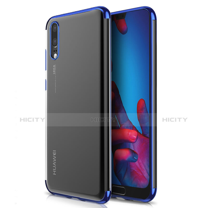 Huawei P20用極薄ソフトケース シリコンケース 耐衝撃 全面保護 クリア透明 T02 ファーウェイ ネイビー