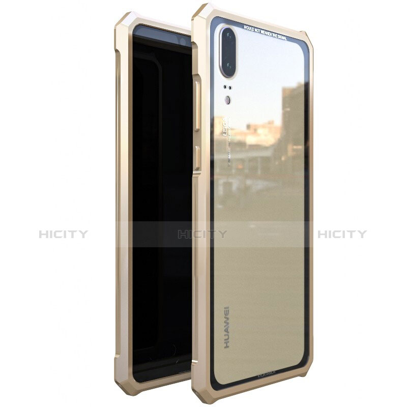 Huawei P20用ケース 高級感 手触り良い アルミメタル 製の金属製 バンパー 鏡面 カバー ファーウェイ ゴールド