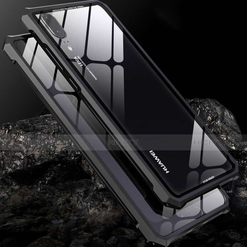 Huawei P20用ケース 高級感 手触り良い アルミメタル 製の金属製 バンパー 鏡面 カバー ファーウェイ ブラック