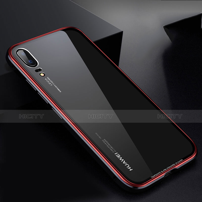 Huawei P20用ケース 高級感 手触り良い アルミメタル 製の金属製 バンパー 鏡面 カバー M01 ファーウェイ レッド