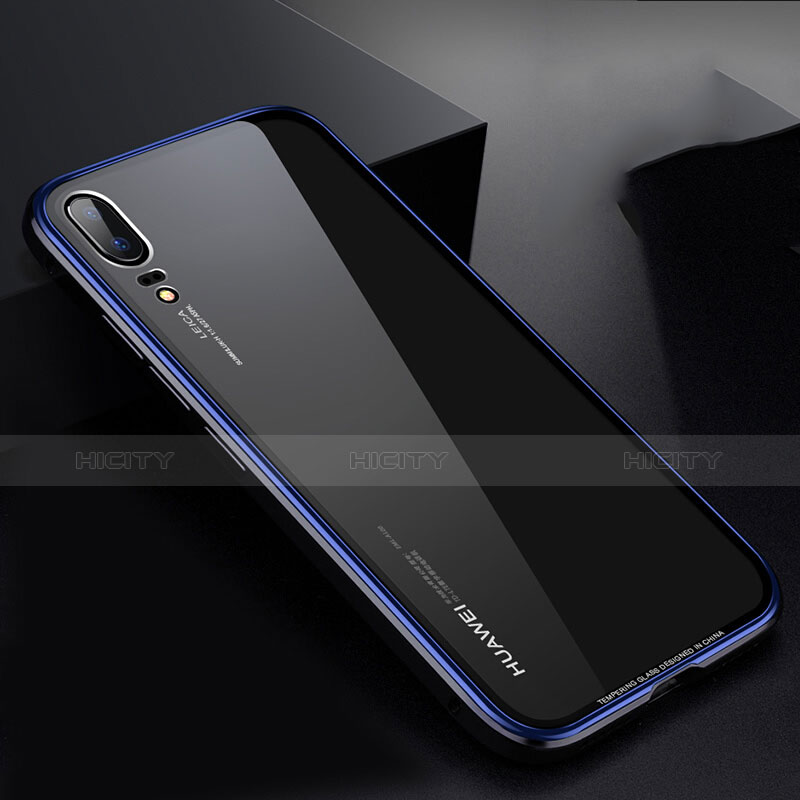 Huawei P20用ケース 高級感 手触り良い アルミメタル 製の金属製 バンパー 鏡面 カバー M01 ファーウェイ ネイビー