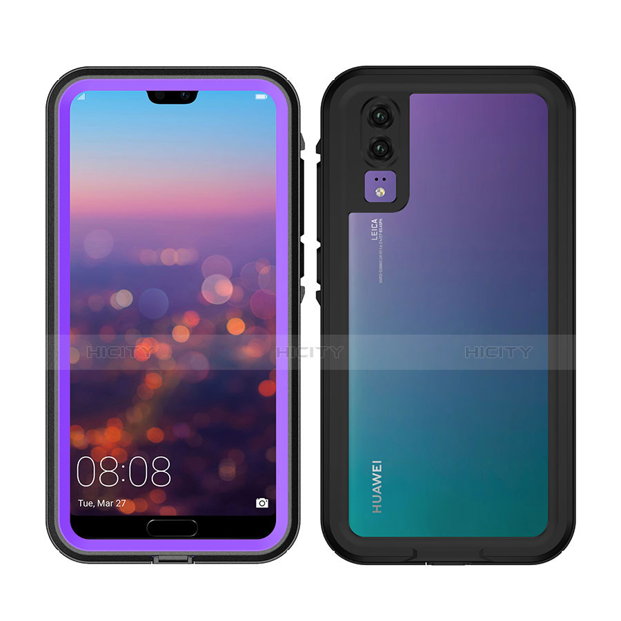 Huawei P20用完全防水ケース ハイブリットバンパーカバー 高級感 手触り良い 360度 ファーウェイ パープル