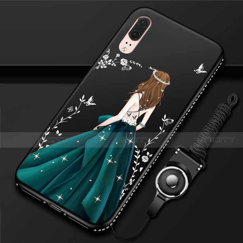 Huawei P20用シリコンケース ソフトタッチラバー バタフライ ドレスガール ドレス少女 カバー K02 ファーウェイ 